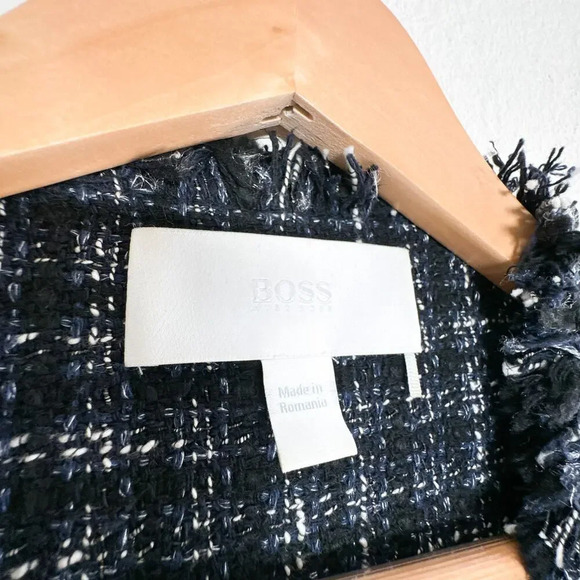 BOSS Jicara Tweed Blazer Jacket Fringe Blue White Black Womens US size 12 - Picture 7 of 15